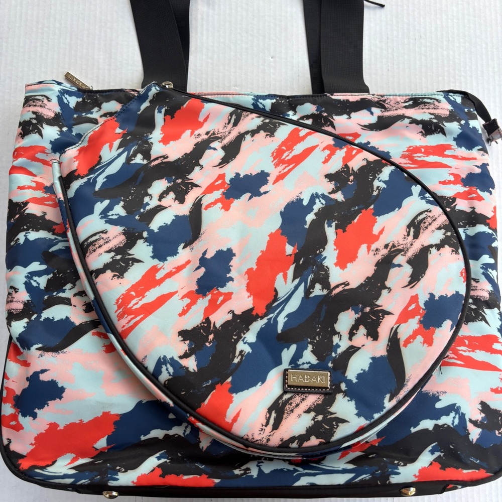 Hadaki Tennis Tote Bag Nylon Abstract Print Racquet Pocket‎ Red Blue Black